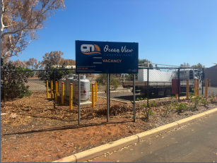Ocean View caravan park entrance in Onslow
